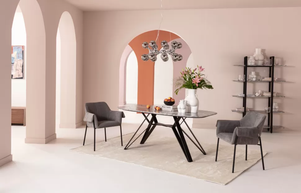 Stoły-KARE Design Stół Z Granitowym Blatem I Czarnymi Stalowymi Nogami 200x100 Cm