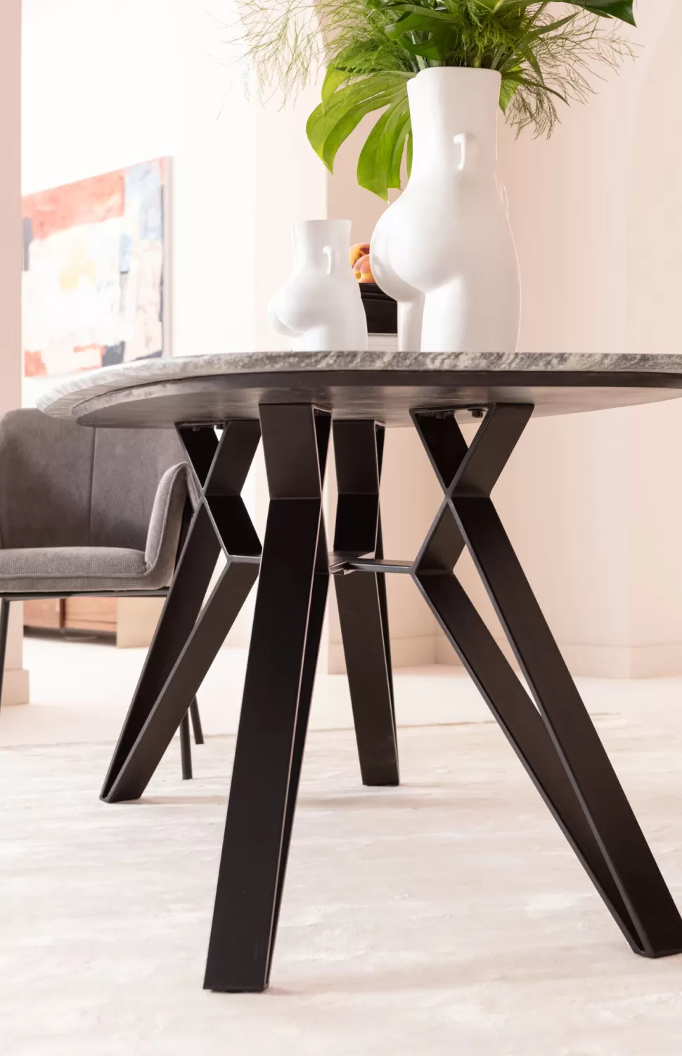 Stoły-KARE Design Stół Z Granitowym Blatem I Czarnymi Stalowymi Nogami 200x100 Cm
