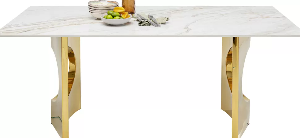 Stoły-KARE Design Stół Z Kamionkowym Blatem 180x90 Cm Nogi Złote