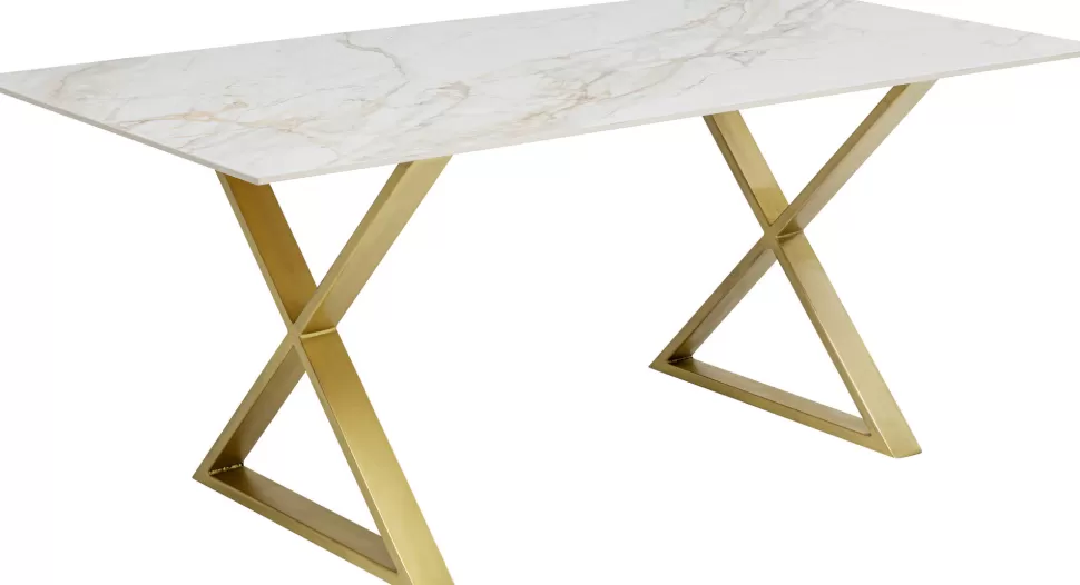 Stoły-KARE Design Stół Z Kamionkowym Blatem 180x90 Cm Nogi Złote Krzyżowe