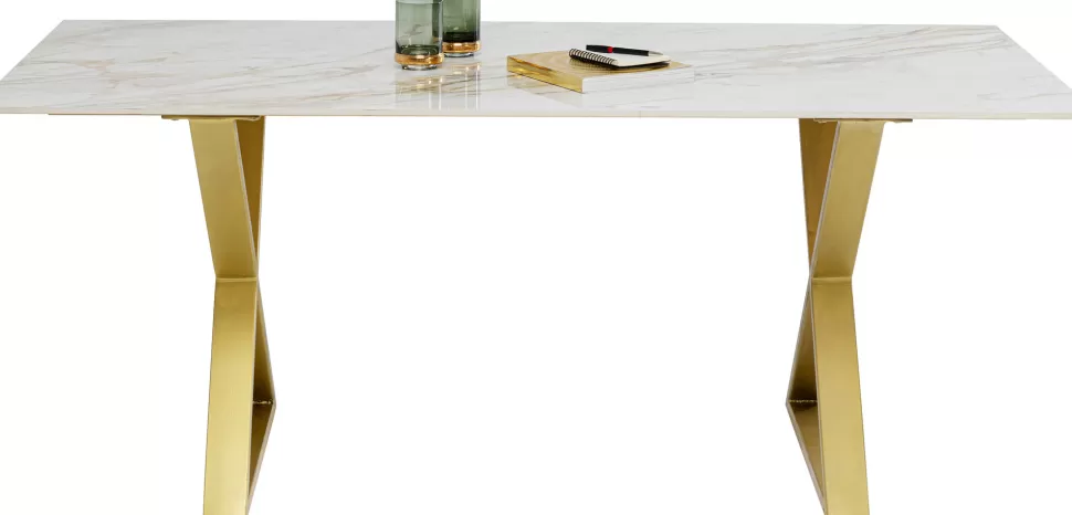 Stoły-KARE Design Stół Z Kamionkowym Blatem 180x90 Cm Nogi Złote Krzyżowe