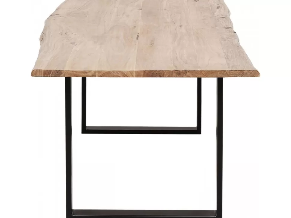 Stoły-KARE Design Stół Z Naturalnym Drewnianym Blatem I Czarnymi Metalowymi Nogami 160x80 Cm