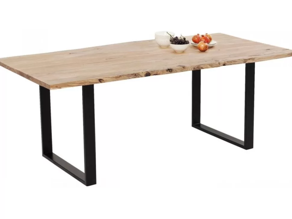 Stoły-KARE Design Stół Z Naturalnym Drewnianym Blatem I Czarnymi Metalowymi Nogami 160x80 Cm
