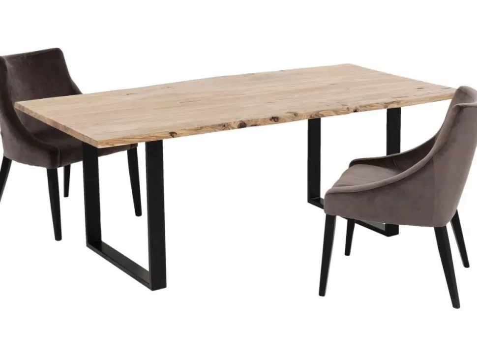 Stoły-KARE Design Stół Z Naturalnym Drewnianym Blatem I Czarnymi Metalowymi Nogami 160x80 Cm