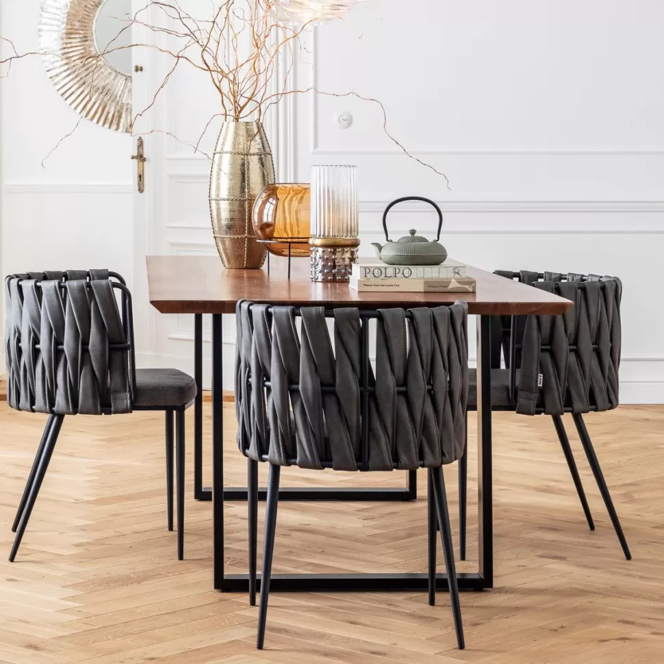 Stoły-KARE Design Stół Z Naturalnym Drewnianym Blatem Z Drewna Akacji I Czarnymi Metalowymi Nogami 200x100 Cm