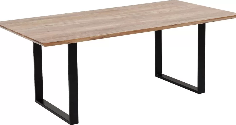 Stoły-KARE Design Stół Z Naturalnym Drewnianym Blatem Z Drewna Akacji I Czarnymi Metalowymi Nogami 200x100 Cm