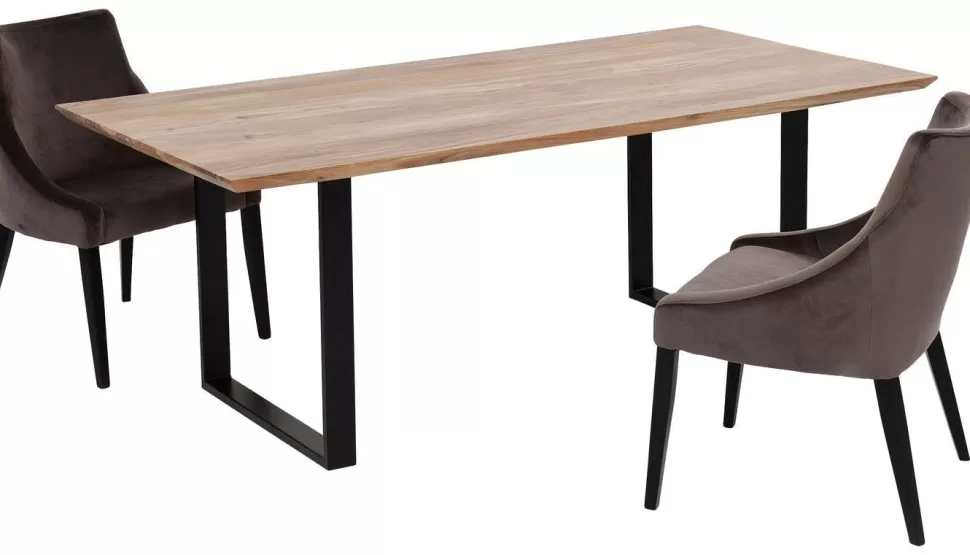 Stoły-KARE Design Stół Z Naturalnym Drewnianym Blatem Z Drewna Akacji I Czarnymi Metalowymi Nogami 200x100 Cm