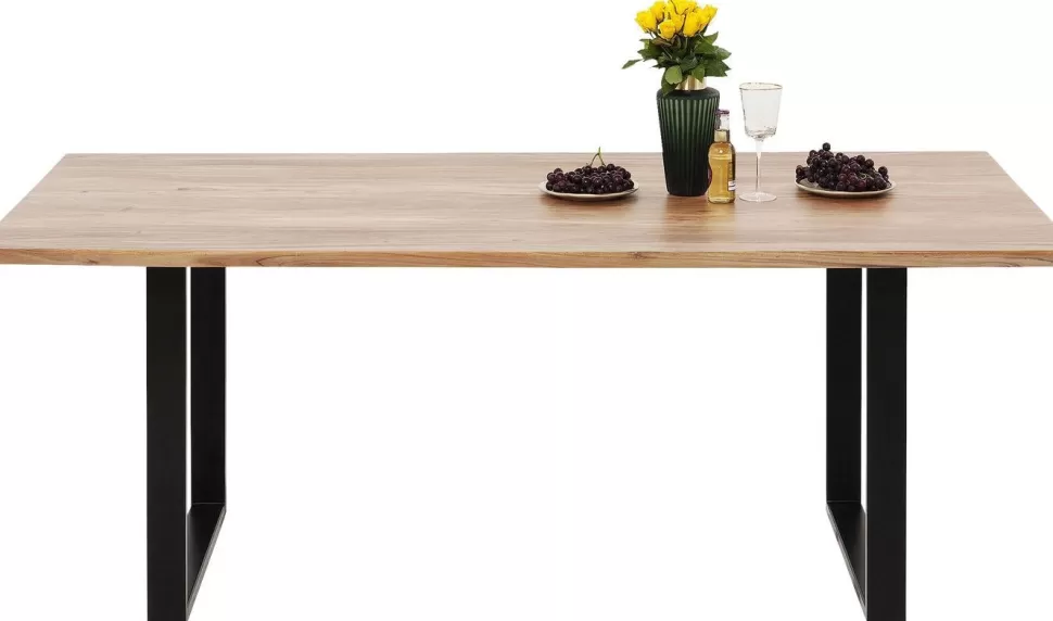 Stoły-KARE Design Stół Z Naturalnym Drewnianym Blatem Z Drewna Akacji I Czarnymi Metalowymi Nogami 200x100 Cm
