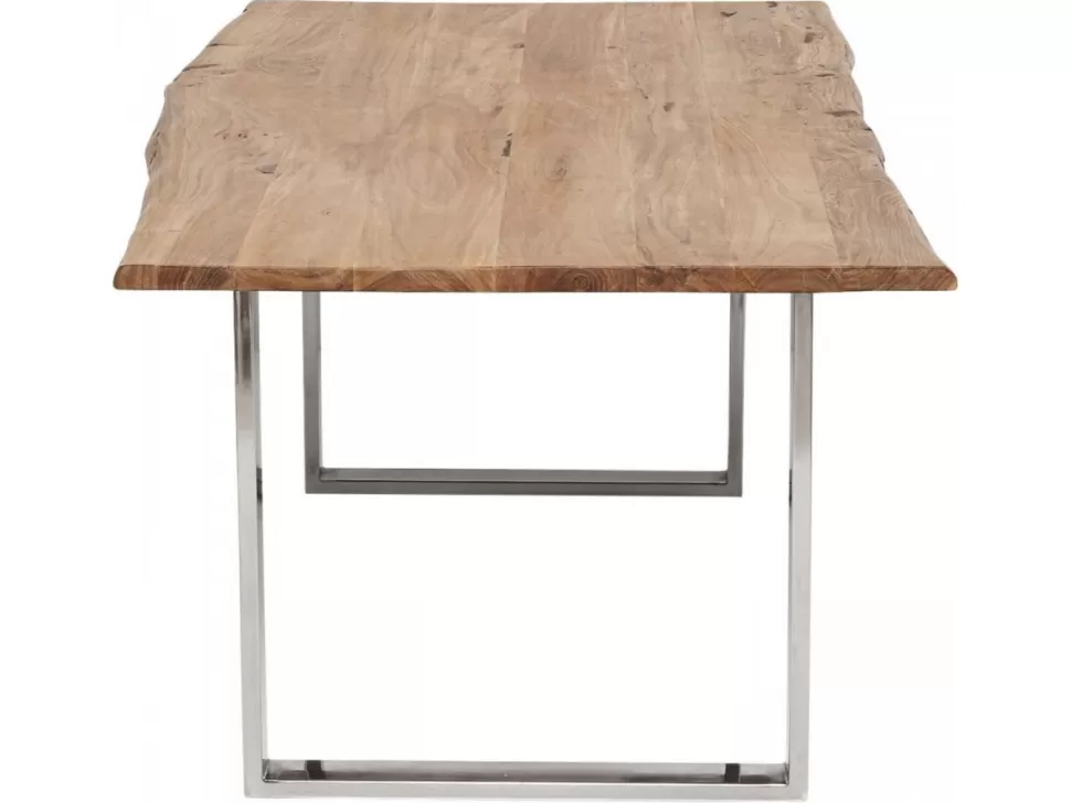 Stoły-KARE Design Stół Z Naturalnym Drewnianym Blatem Z Drewna Akacji I Srebrnymi Metalowymi Nogami 160x80 Cm