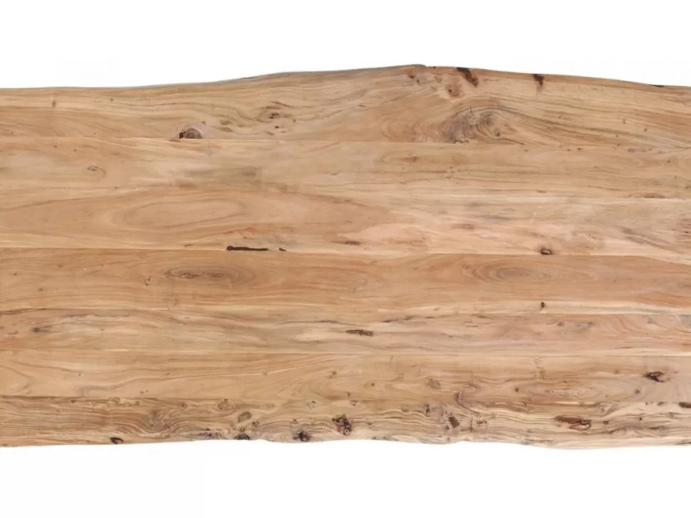 Stoły-KARE Design Stół Z Naturalnym Drewnianym Blatem Z Drewna Akacji I Srebrnymi Metalowymi Nogami 160x80 Cm