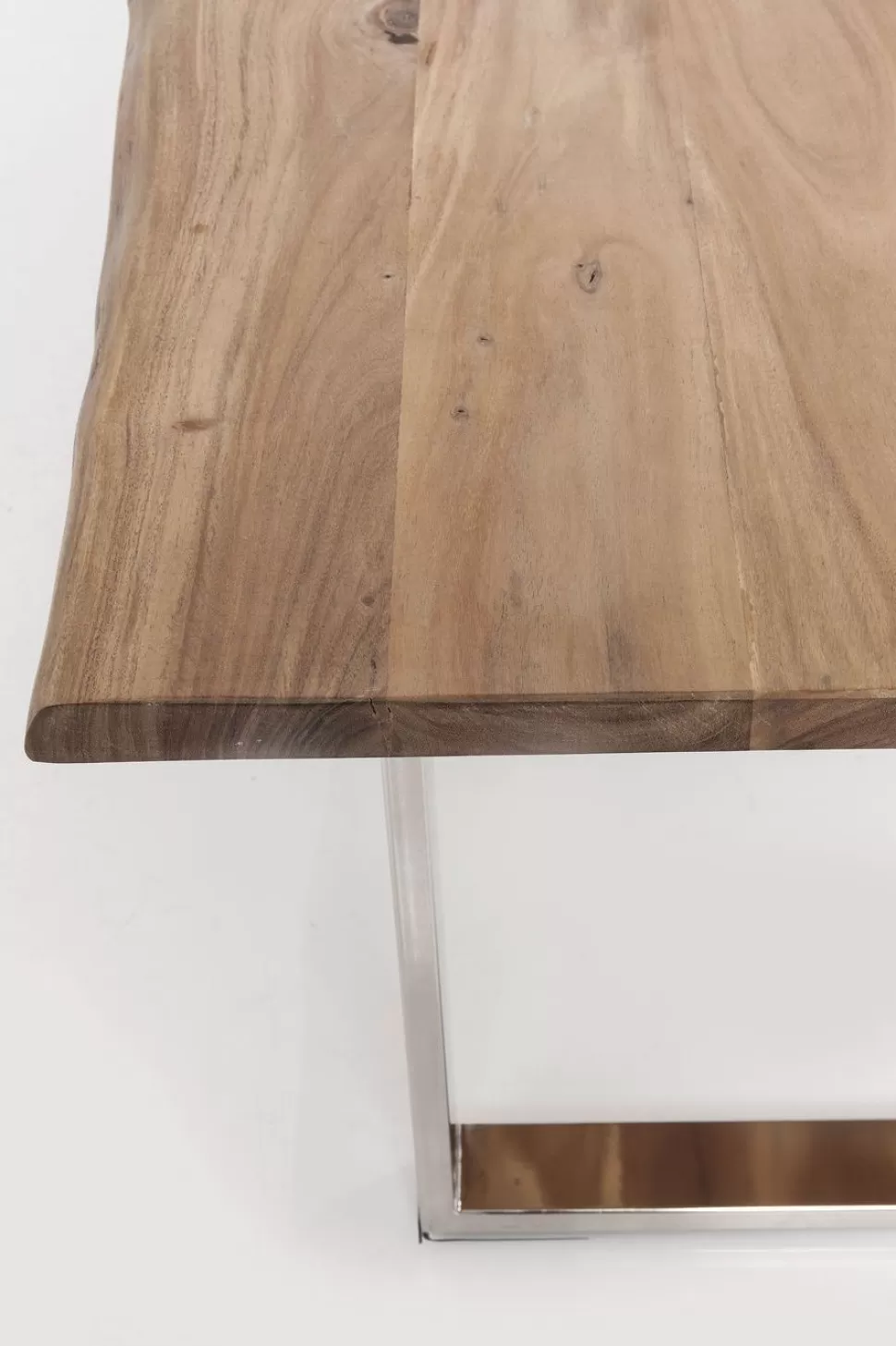 Stoły-KARE Design Stół Z Naturalnym Drewnianym Blatem Z Drewna Akacji I Srebrnymi Metalowymi Nogami 160x80 Cm
