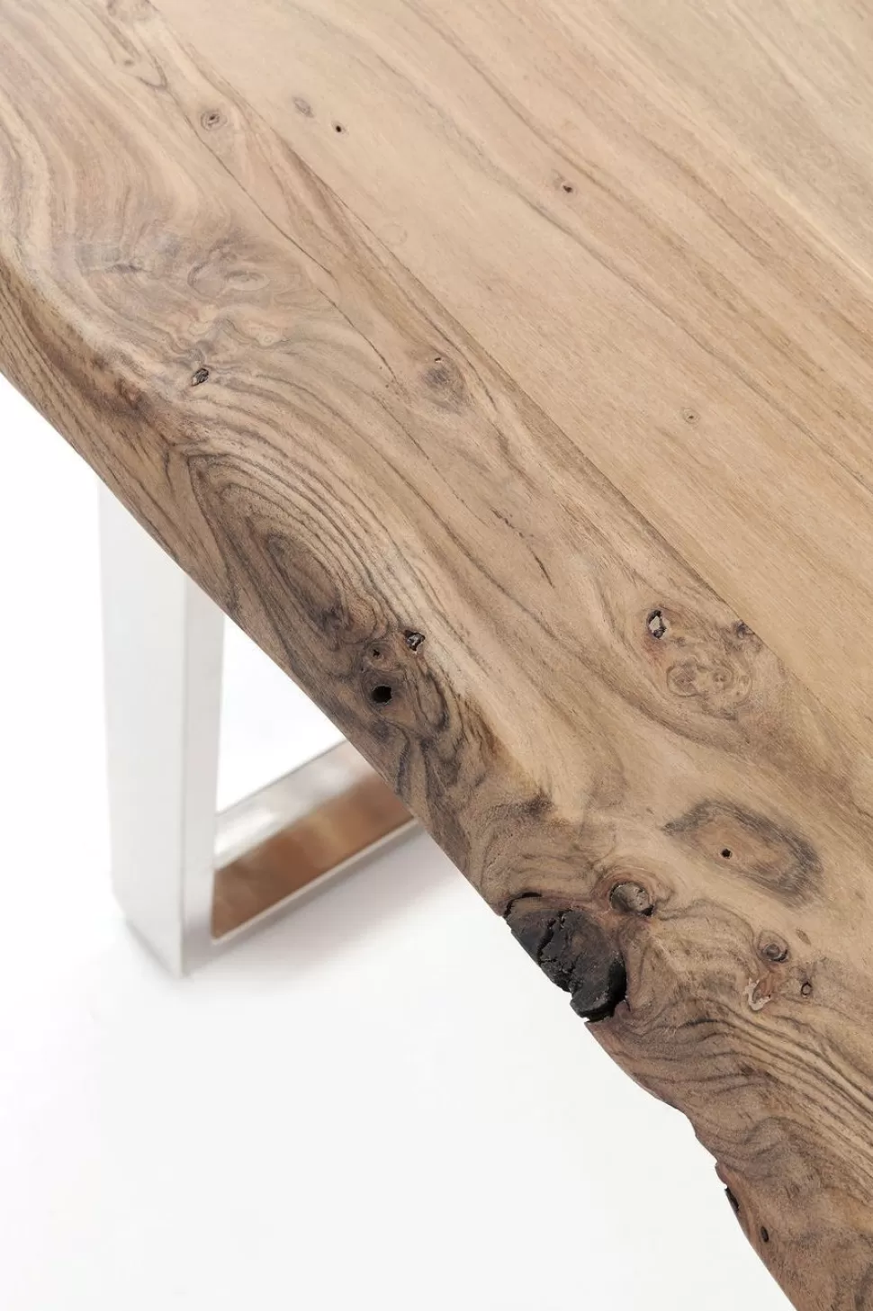 Stoły-KARE Design Stół Z Naturalnym Drewnianym Blatem Z Drewna Akacji I Srebrnymi Metalowymi Nogami 160x80 Cm