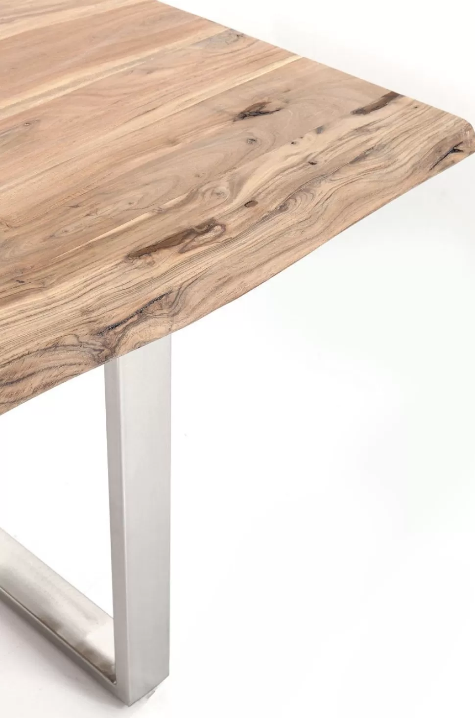 Stoły-KARE Design Stół Z Naturalnym Drewnianym Blatem Z Drewna Akacji I Srebrnymi Metalowymi Nogami 160x80 Cm
