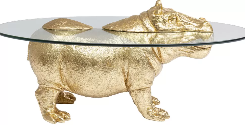 Stoliki Kawowe-KARE Design Stolik Kawowy Hippo 80 Cm Złoty - Blat Szklany