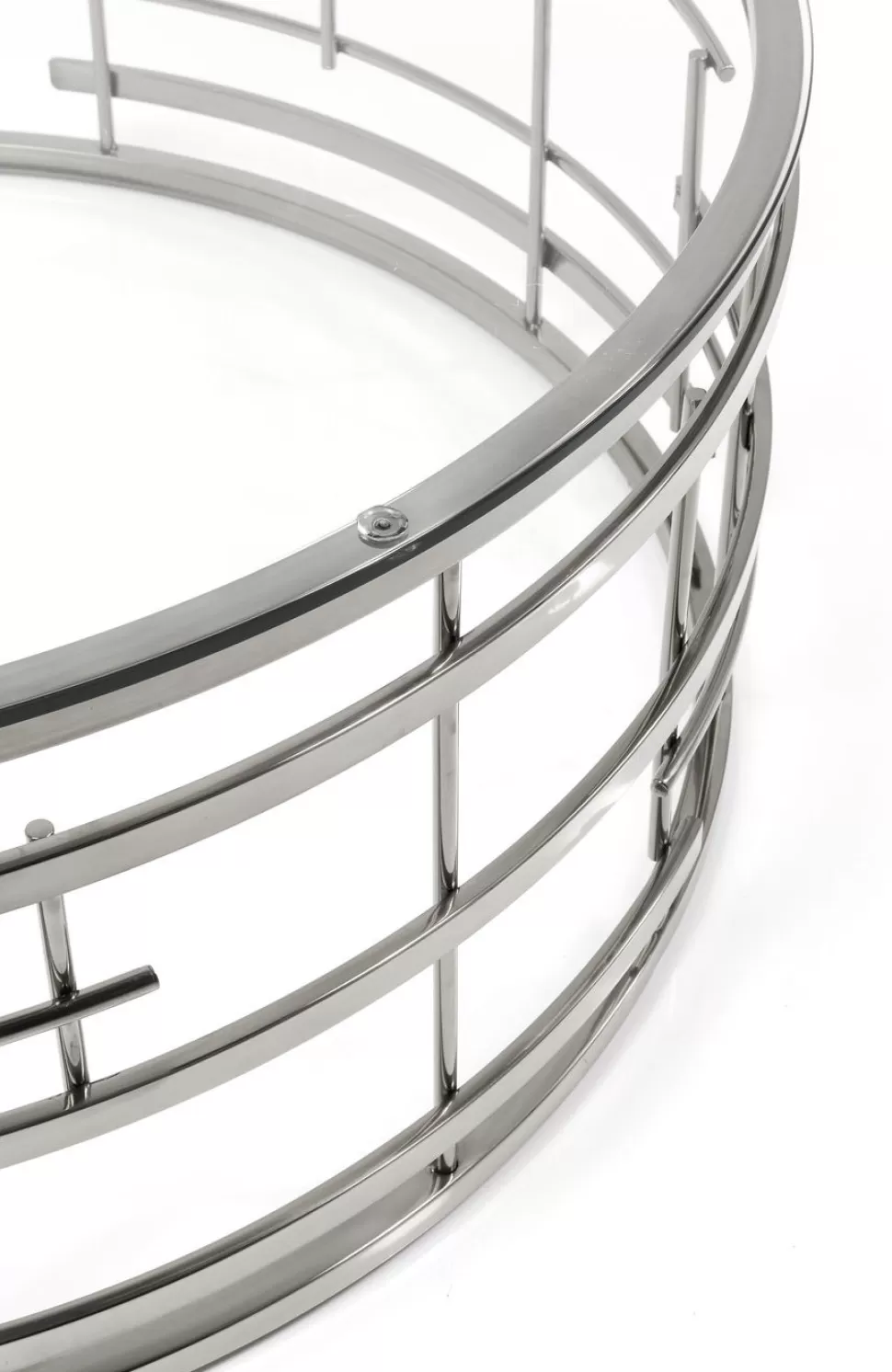 Stoliki Kawowe-KARE Design Stolik Kawowy Jupiter Ø100 Cm Srebrny - Blat Szklany