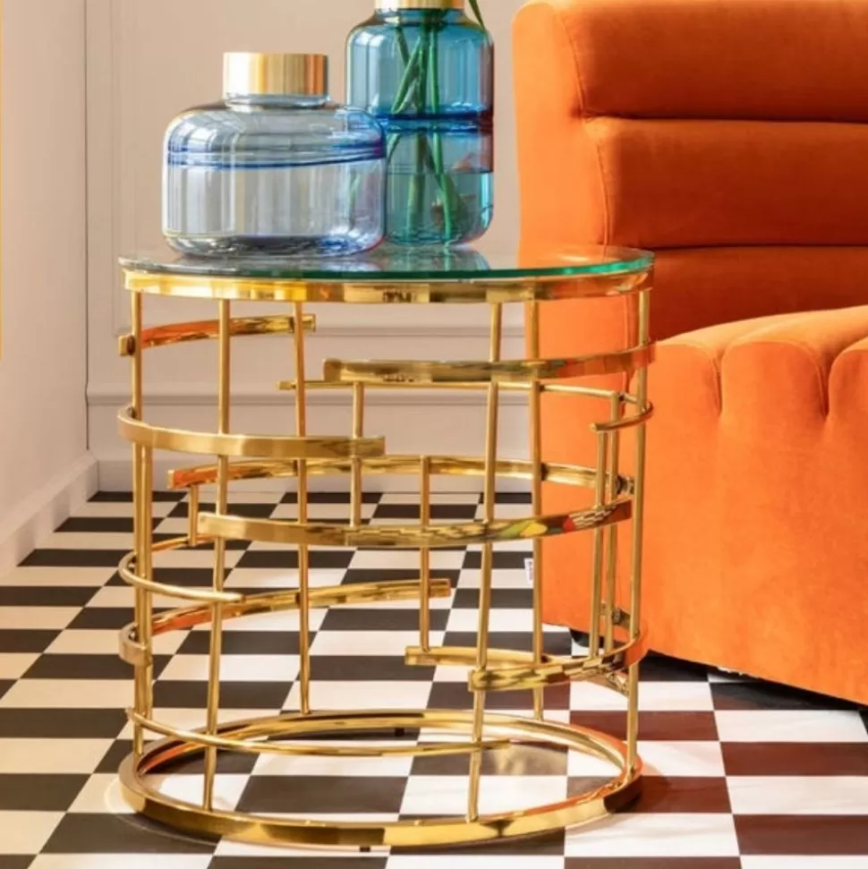 Stoliki Kawowe-KARE Design Stolik Kawowy Jupiter Ø55 Cm Transparentno-złoty