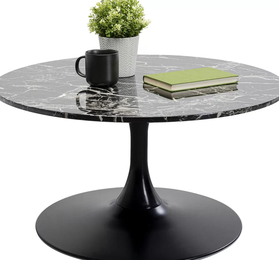 Stoliki Kawowe-KARE Design Stolik Kawowy Okrągły Czarny Blat MDF Imitacja Marmuru Ø80 Cm