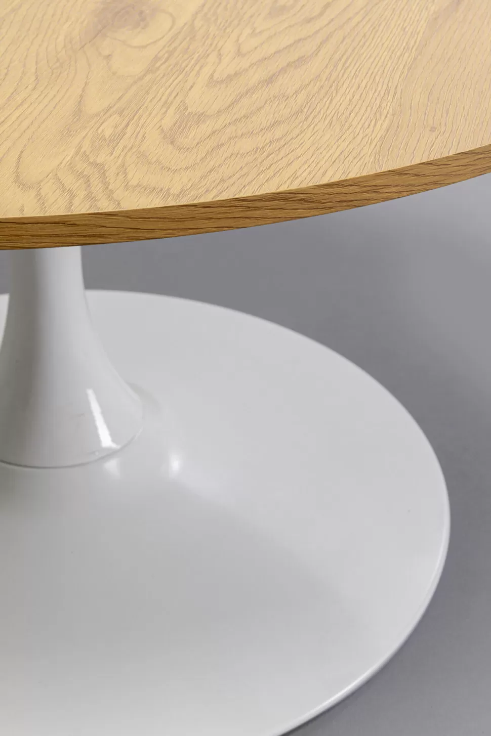 Stoliki Kawowe-KARE Design Stolik Kawowy Okrągły Naturalny Blat MDF Ø80 Cm Podstawa Biała Stalowa