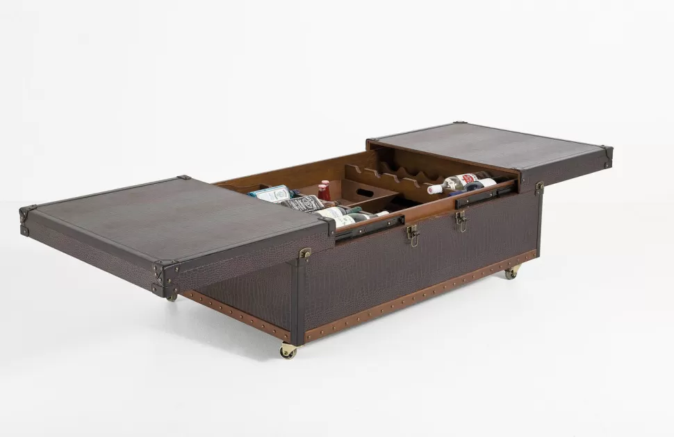 Stoliki Kawowe-KARE Design Stolik Kawowy Rozkładany Bar Colonial 120x75 Cm Brązowy Ekoskóra