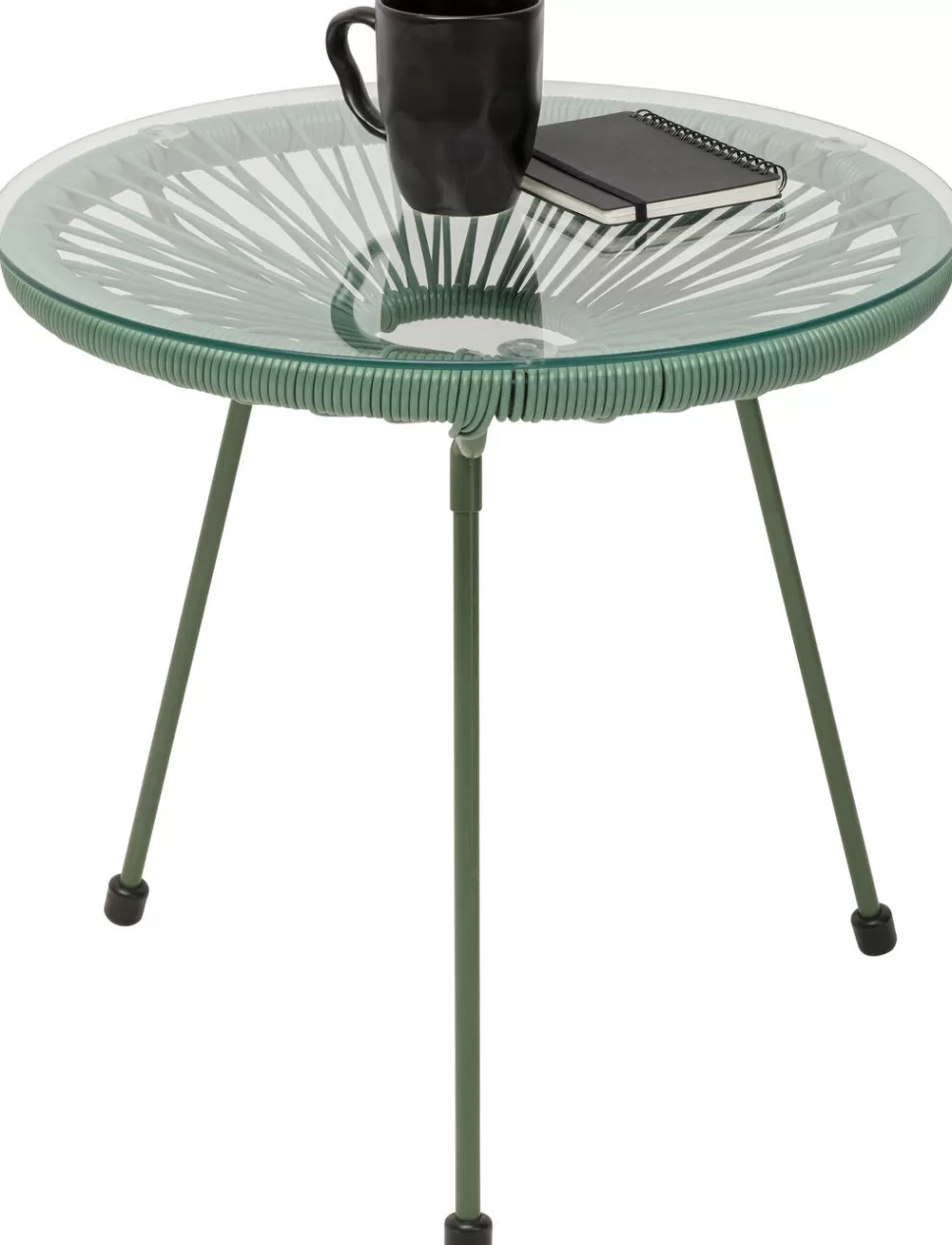 Stoliki Kawowe-KARE Design Stolik Ogrodowy Zielony Blat Szklany Okrągły Ø50 Cm