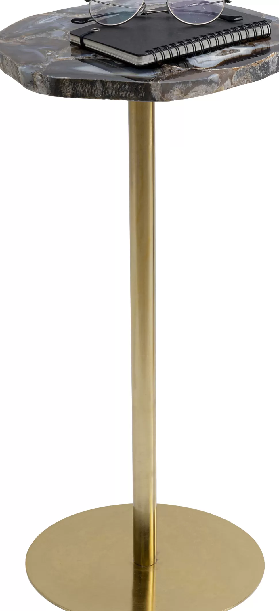 Stoliki Kawowe-KARE Design Stolik Pomocniczy Blat Agat Podstawa Stalowa Złota 25xH60 Cm