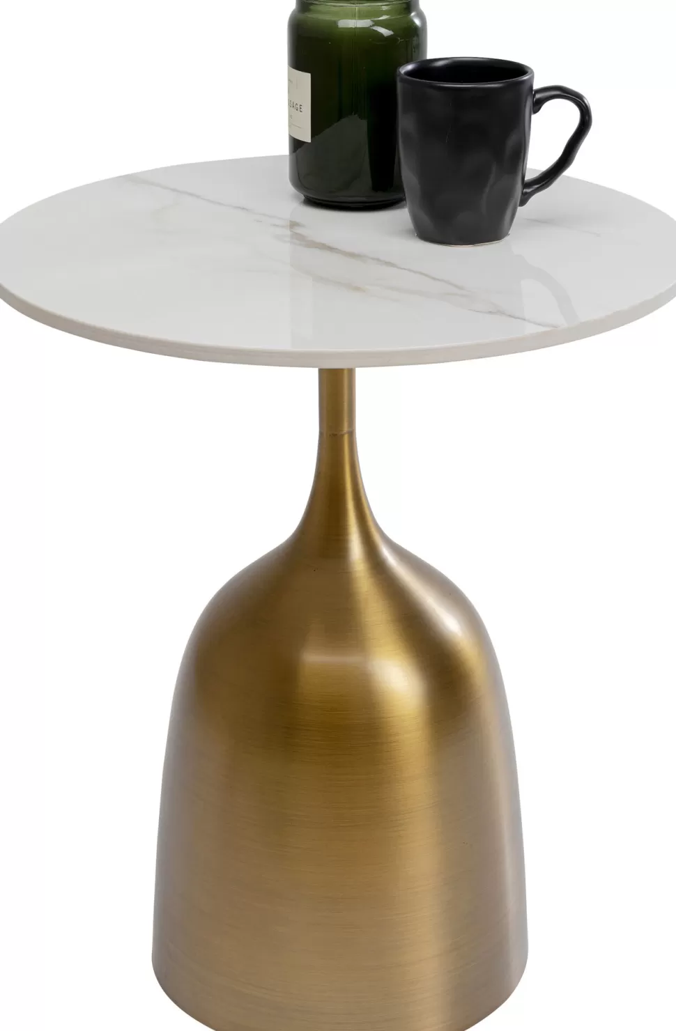 Stoliki Kawowe-KARE Design Stolik Pomocniczy Blat Biały Ceramiczny Podstawa Stalowa Złota Ø45 Cm