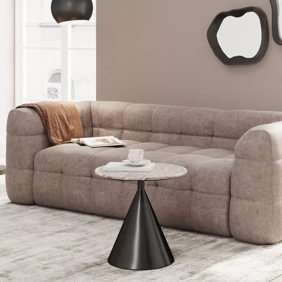 Stoliki Kawowe-KARE Design Stolik Pomocniczy Blat Kolor Marmur Podstawa Grafitowa Stal Nierdzewna Ø50 Cm
