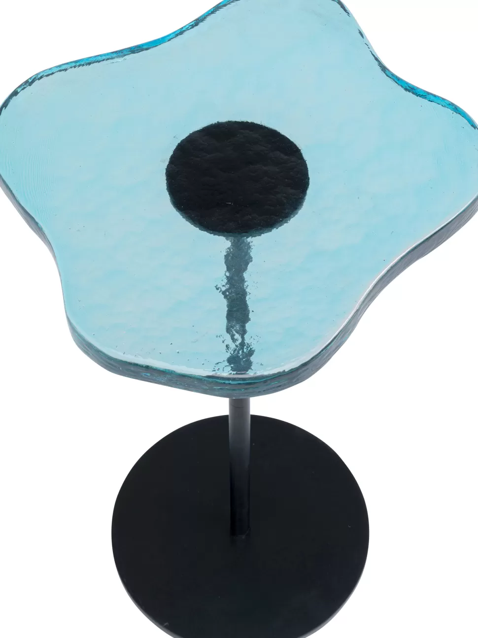 Stoliki Kawowe-KARE Design Stolik Pomocniczy Blat Szklany Niebieski Podstawa Czarna Stalowa 30xH50 Cm