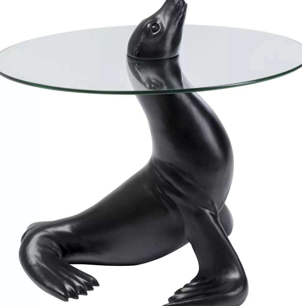 Stoliki Kawowe-KARE Design Stolik Pomocniczy Blat Szkło Hartowane Podstawa Czarna Lew Morski Ø50 Cm