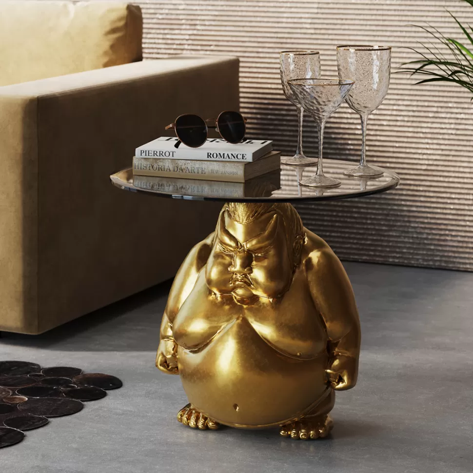 Stoliki Kawowe-KARE Design Stolik Pomocniczy Blat Szkło Hartowane Podstawa Złota Zawodnik Sumo Ø54 Cm