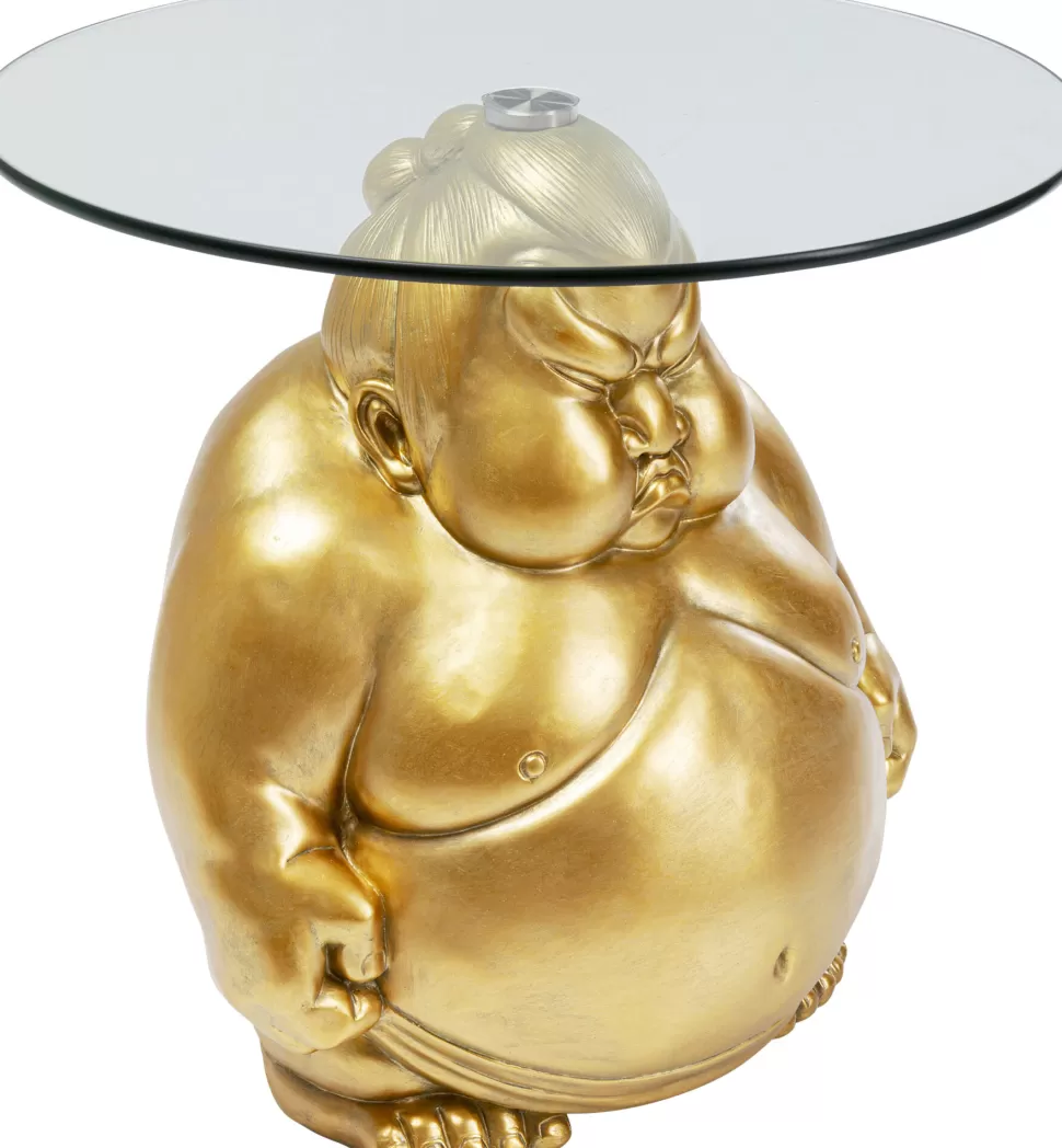 Stoliki Kawowe-KARE Design Stolik Pomocniczy Blat Szkło Hartowane Podstawa Złota Zawodnik Sumo Ø54 Cm