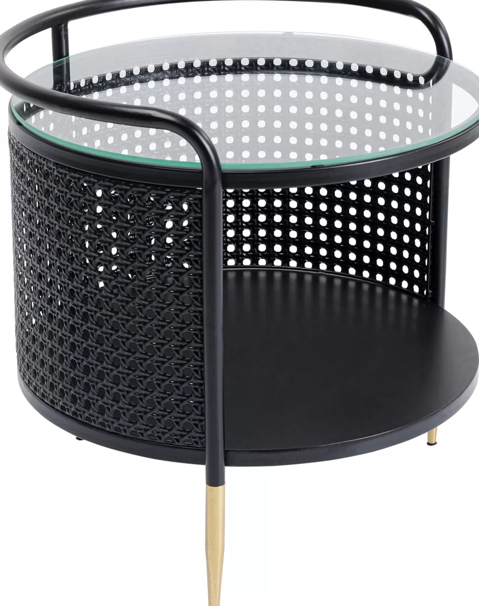 Stoliki Kawowe-KARE Design Stolik Pomocniczy Fence Ø45 Cm Czarny - Blat Szklany