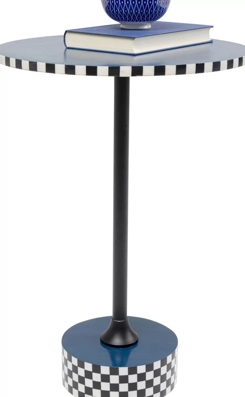 Stoliki Kawowe-KARE Design Stolik Pomocniczy Niebieski MDF I Stal Ø40x50 Cm Szachownica