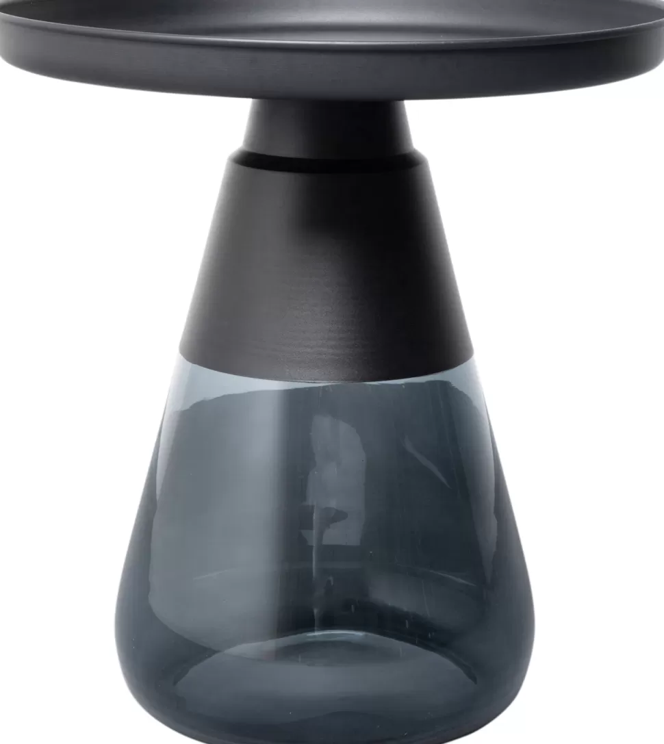 Stoliki Kawowe-KARE Design Stolik Pomocniczy Okrągły Stal Czarna I Szkło Przydymione Ø50 Cm