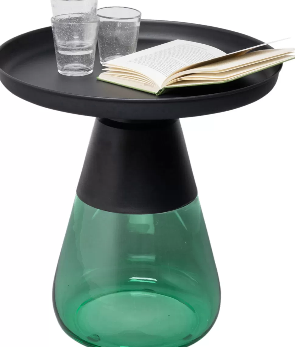 Stoliki Kawowe-KARE Design Stolik Pomocniczy Okrągły Stal Czarna I Szkło Zielone Ø50 Cm