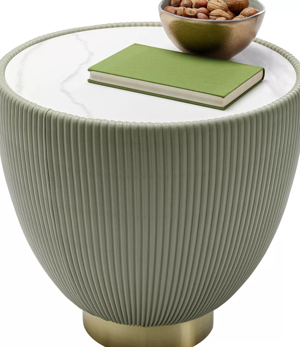 Stoliki Kawowe-KARE Design Stolik Pomocniczy Okrągły Zielony Podstawa Złota Ø47 Cm