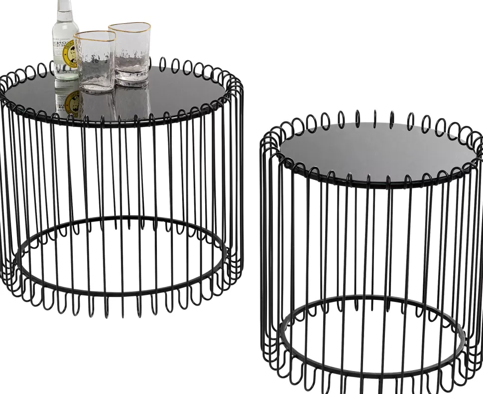 Stoliki Kawowe-KARE Design Stoliki Kawowe Czarne Blaty Szklane 2-set Podstawa Stal