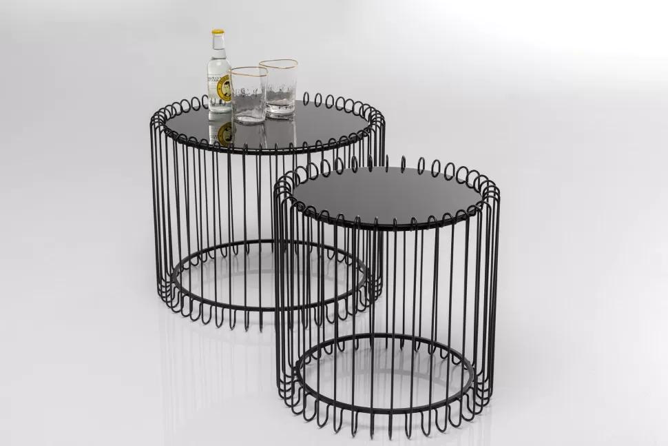 Stoliki Kawowe-KARE Design Stoliki Kawowe Czarne Blaty Szklane 2-set Podstawa Stal