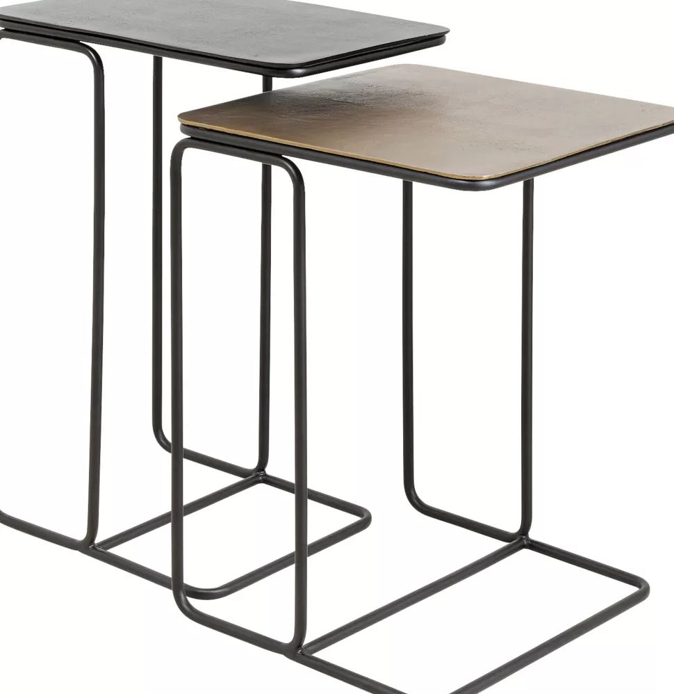 Stoliki Kawowe-KARE Design Stoliki Pomocnicze Blaty Aluminiowe Nogi Stalowe Czarny I Złoty 2-set