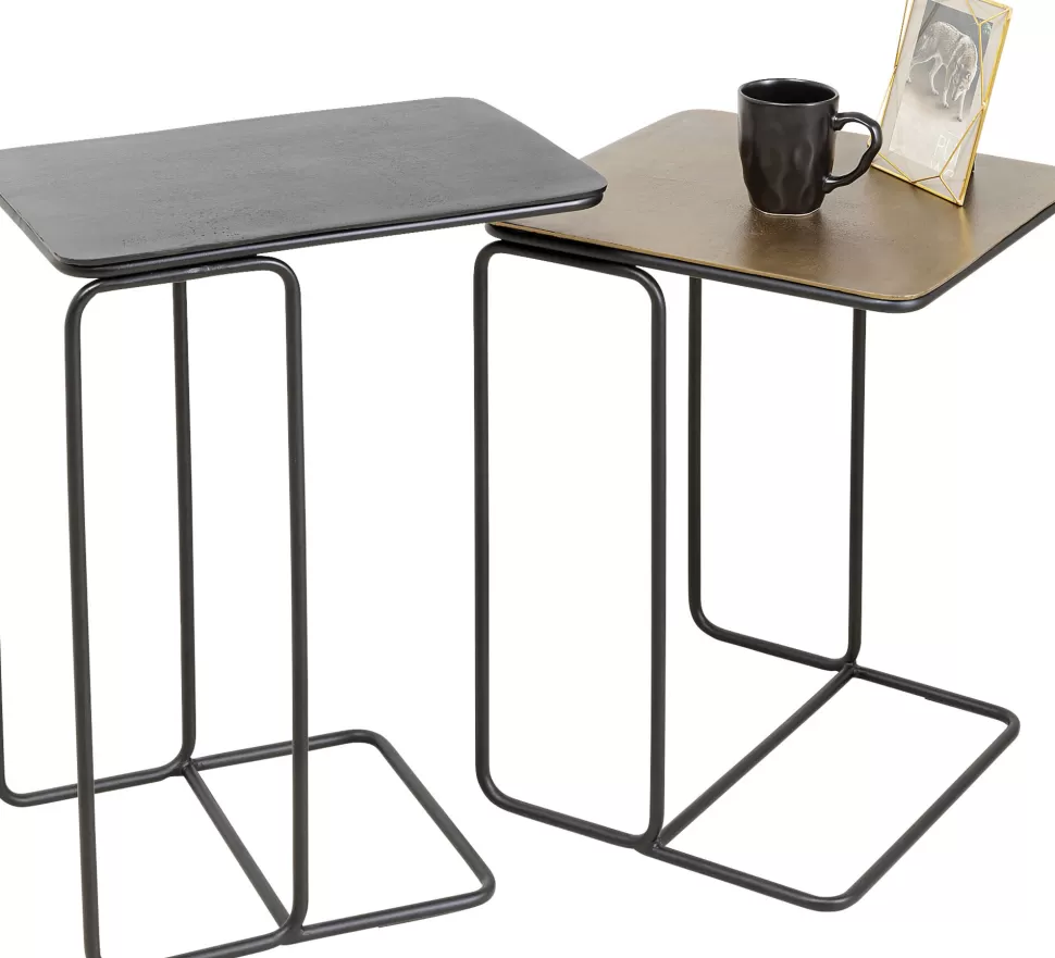 Stoliki Kawowe-KARE Design Stoliki Pomocnicze Blaty Aluminiowe Nogi Stalowe Czarny I Złoty 2-set