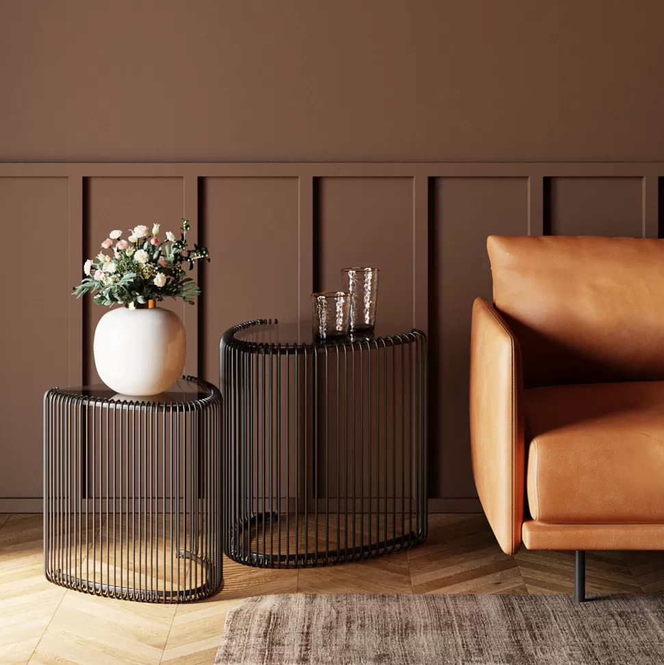 Stoliki Kawowe-KARE Design Stoliki Pomocnicze Czarne Blaty Trójkątne Szklane 2-set