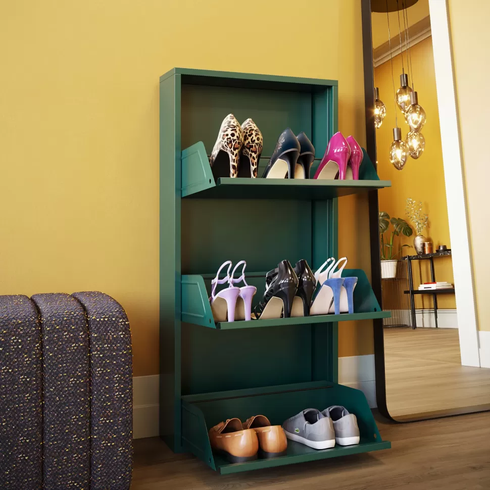 Szafki Na Buty-KARE Design Szafka Na Buty Stalowa 3 Półki Kolor Zielony 50x103 Cm