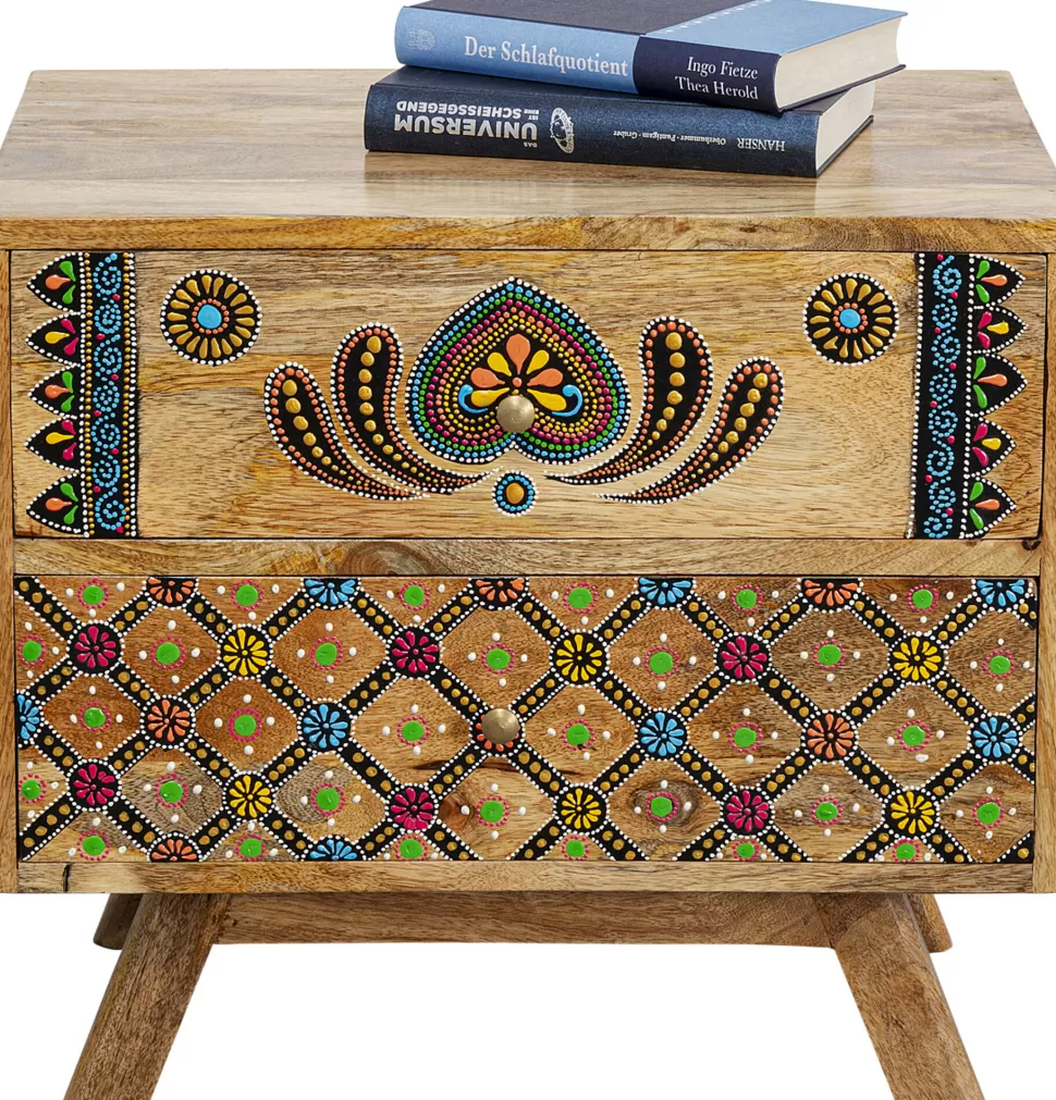 Szafki Nocne-KARE Design Szafka Nocna Z 2 Szufladami Drewno Mango Kolorowe Ornamenty 50x46 Cm