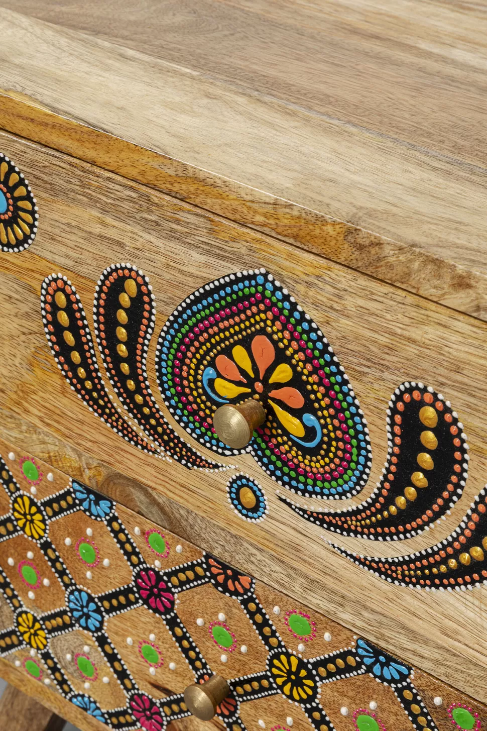 Szafki Nocne-KARE Design Szafka Nocna Z 2 Szufladami Drewno Mango Kolorowe Ornamenty 50x46 Cm