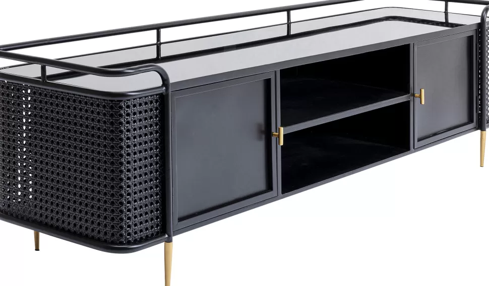 Szafki Rtv-KARE Design Szafka RTV Stalowa Czarna Blat Szklany 160x48 Cm