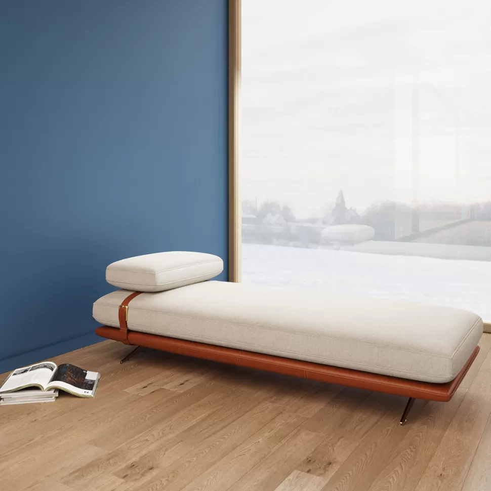 Szezlongi-KARE Design Szezlong - Leżanka Ekskluzywna Skóra Naturalna I Len 187 Cm