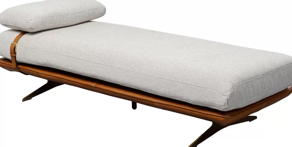 Szezlongi-KARE Design Szezlong - Leżanka Ekskluzywna Skóra Naturalna I Len 187 Cm