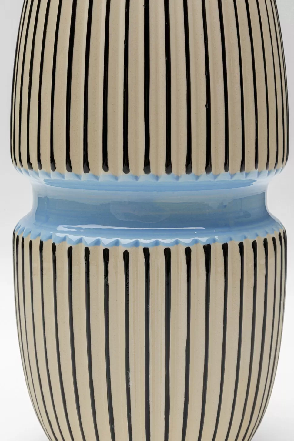 Wazony-KARE Design Wazon Do Salonu W Paski Niebieski Detal Ø15x31 Cm Porcelana