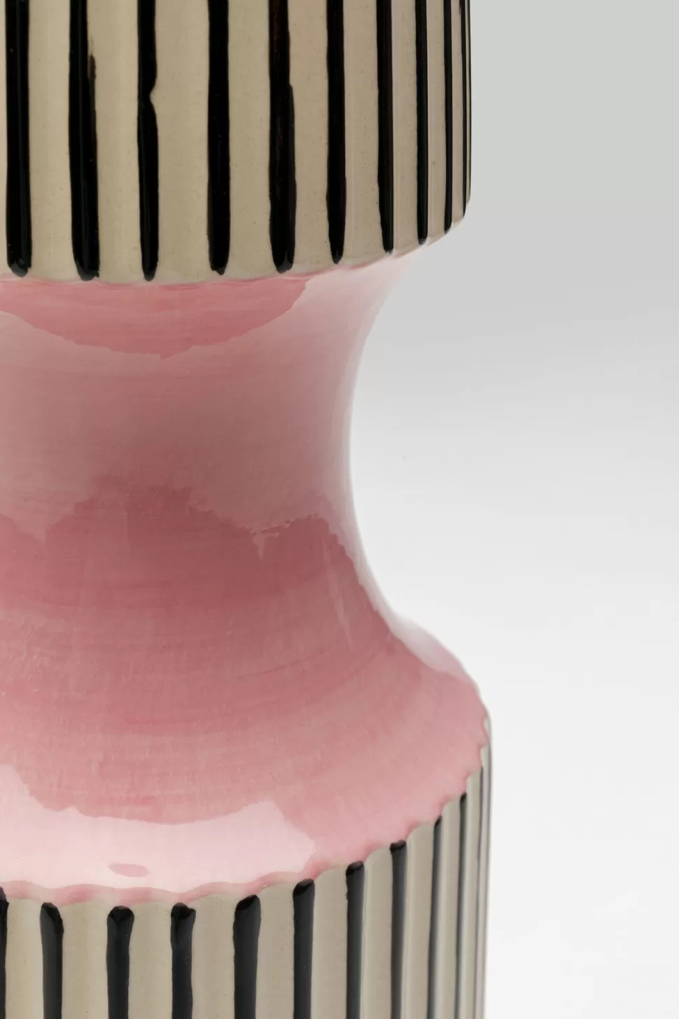 Wazony-KARE Design Wazon Do Salonu W Paski Różowy Detal Ø14x41 Cm Porcelana