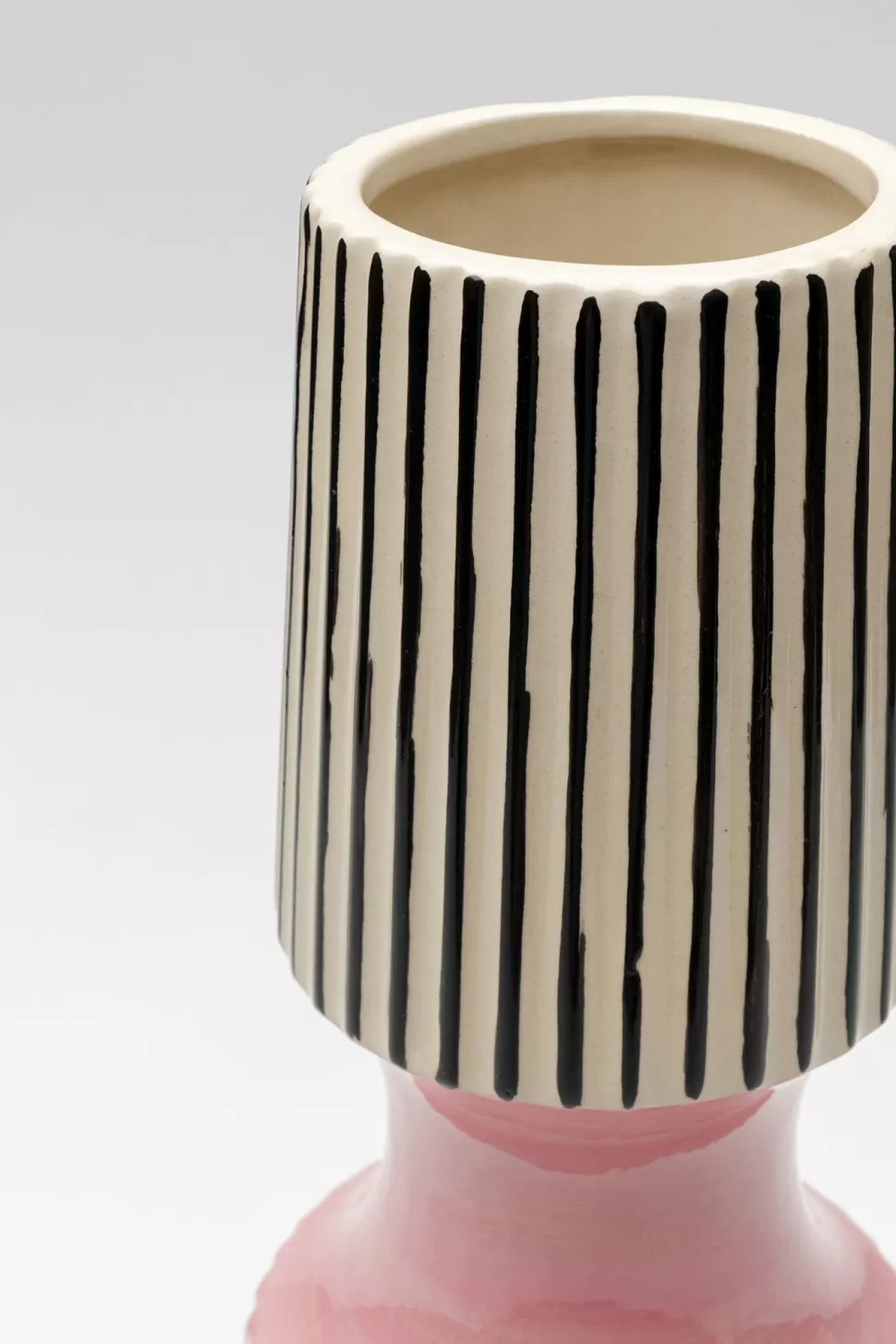 Wazony-KARE Design Wazon Do Salonu W Paski Różowy Detal Ø14x41 Cm Porcelana
